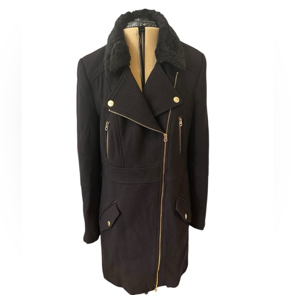 Juicy Couture Black Wool Blend Coat with Gold Accents